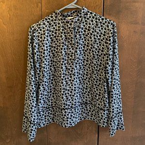 Light Blue & Black Print H&M Blouse Long-Sleeve